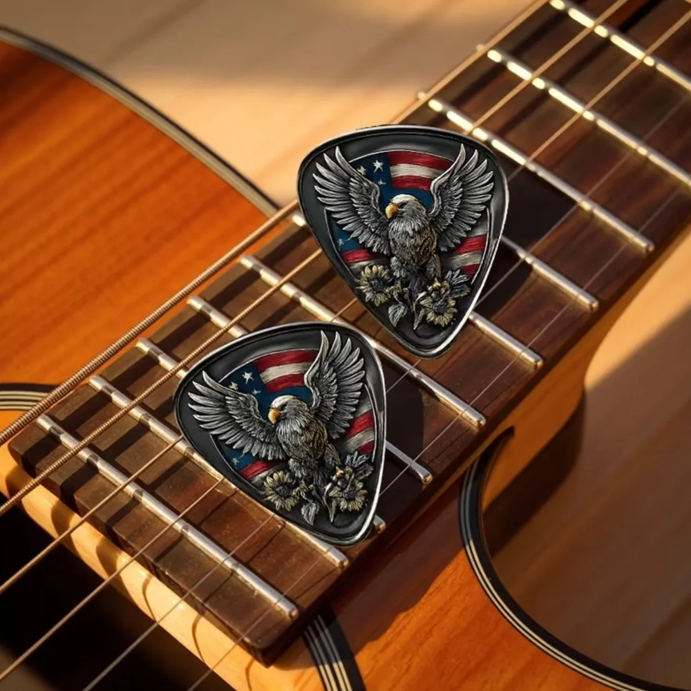 USA Eagle Flag Design Guitar Picks In Key Ring Carrying Case